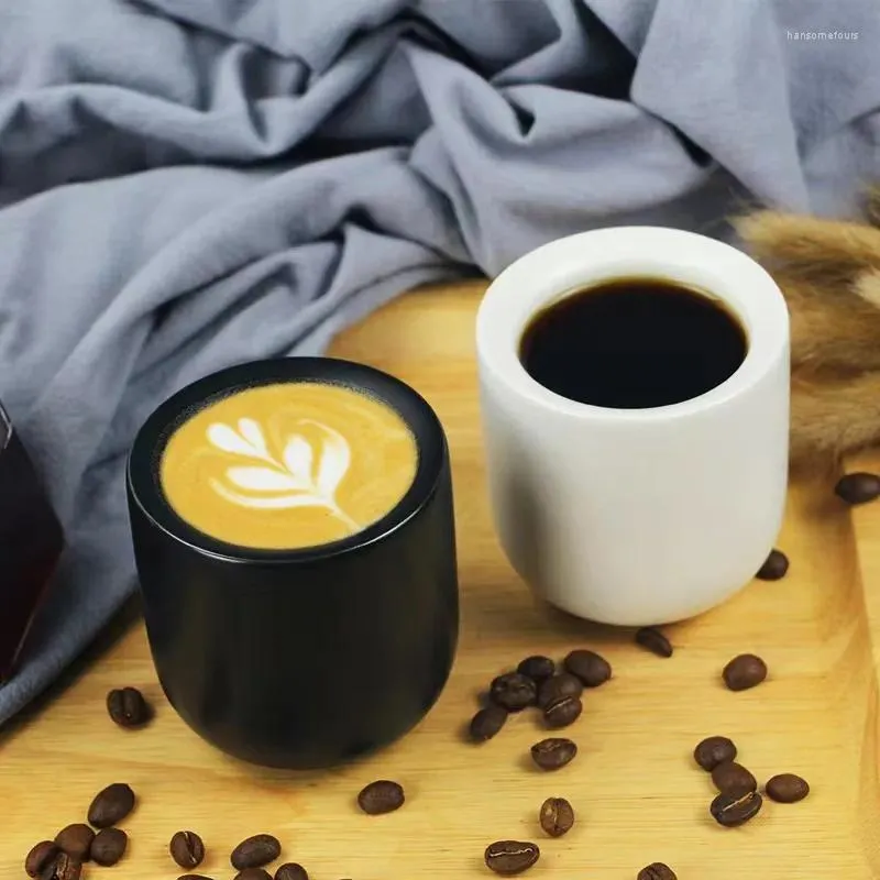 Tumblers 2Pcs 100ml Coffee Cup Mug Ceramic Thickened Espresso Latte Cold Brew Hand Made White Black Pair Set