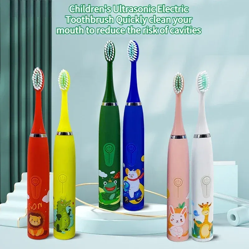 Головы Новые детские ультразвуковые электрические зубные щетки мультфильм с заменой щеткой щетки быстро чистые