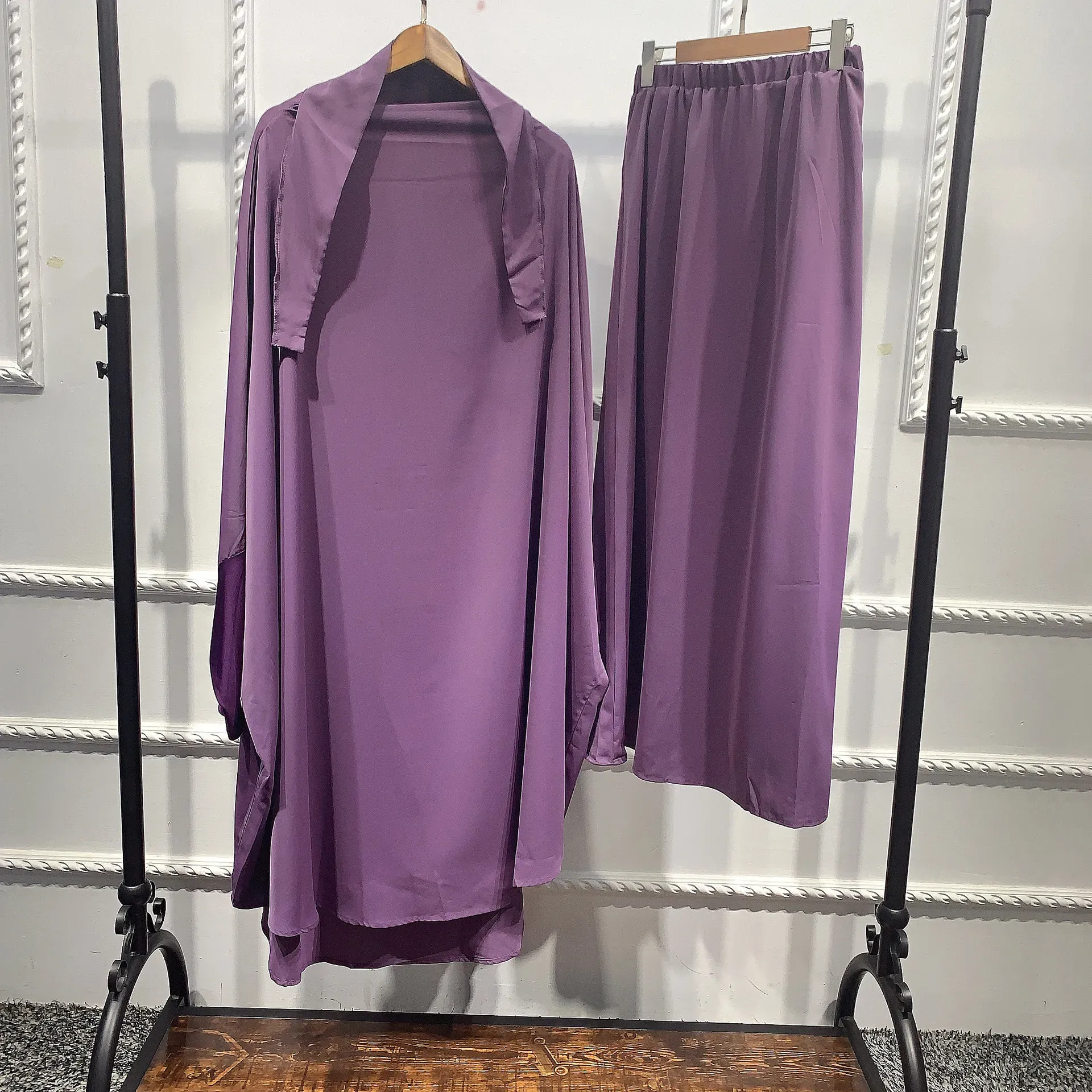 Ubranie Ramadan Muzułmańskie kobiety modlitewne sukienka Eid Jilbab Plain Abayas Khimar Tops Spódnica 2 -częściowe zestawy żeńskie