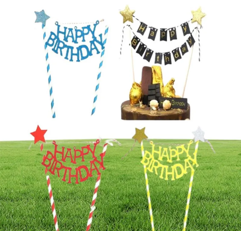 Yoriwoo Happy Birthday Cake Topper Flag Banner Cupcake Toppers 1e verjaardagsfeestje Decoraties Kids Baby Shower Cake Decorating9441925