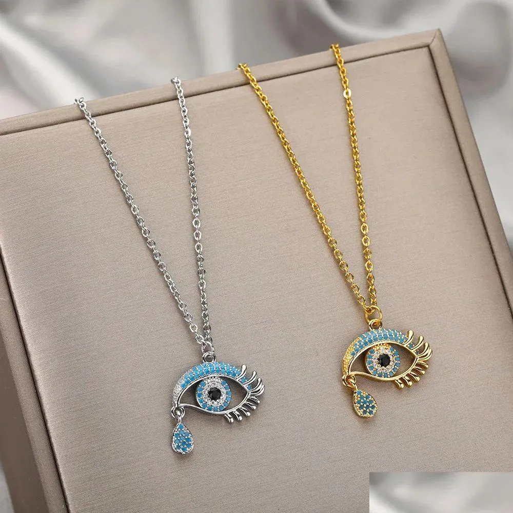 Pendant Necklaces Fashion Evil Eye Pendants For Women 2024 Goth 14K Yellow Gold Choker Necklace Vintage Turkish Neck Chains Jewelry Dr Otub8