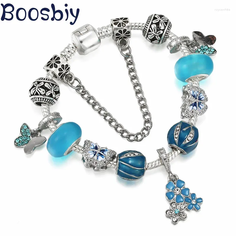 Шармовые браслеты дизайн модные украшения подарки Diy Spring Style Flower Butterfly Подвеска для серебряной накрытой браслет для женщин