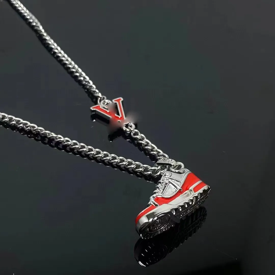 luxury brand shoe shoes designer pendant necklace women men vintage hip hop Stainless steel goth book moissanite Cuban chain choke red Color diamond necklace jewel