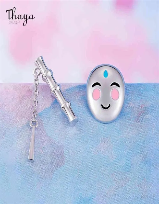 Thaya Femmes Brouchette No Face Man Silver Color Merbe à oreille Émail Email Bamboo Ghibli Spirited Away Kawaii Jewelry Stud Cartoon Cartoon Gift 21051095593