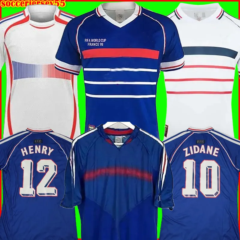 1998 Retro Franse voetbaltrui Vintage 98 04 06 2004 2006 Zidane Henry Maillot de voet voetbalshirt 2000 Home Trezeguet voetbaluniformen