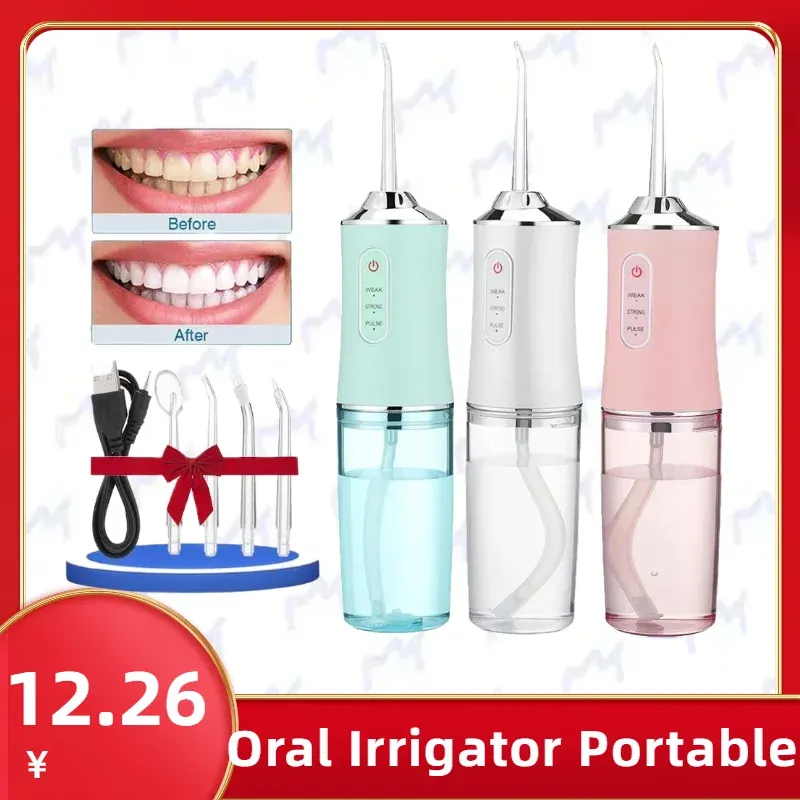 Kafalar Sözlü Irrigator Taşınabilir Elektrikli Diş Fırçası Dental Su Diş Flosser Jet Diş Seçim 4 Jet İpucu 220ml 3 Modlar USB şarj edilebilir