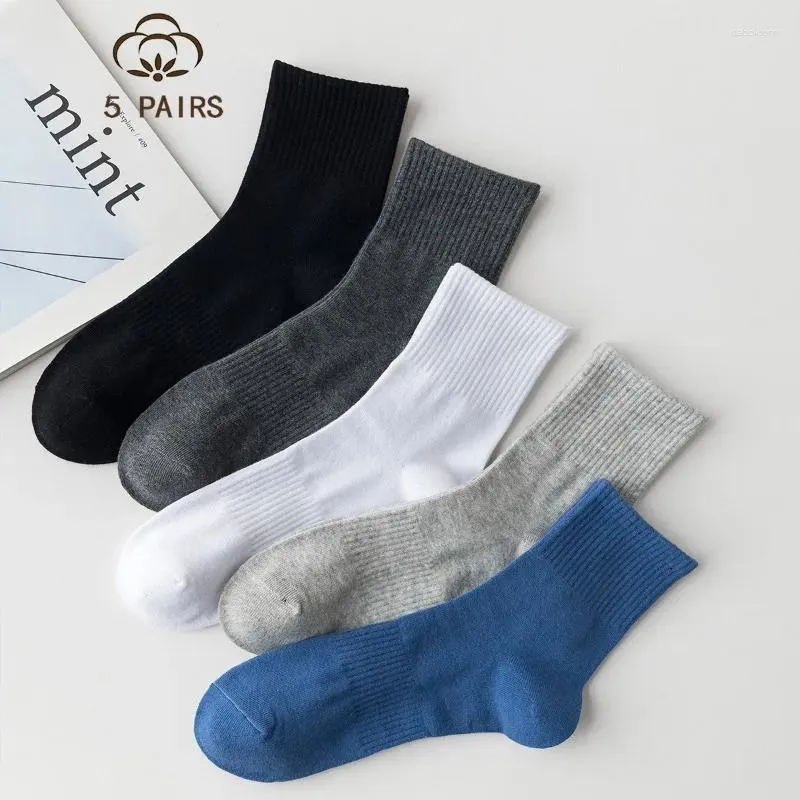 Heren sokken 5 paren vaste kleur katoen mannen ademende zweet geur resistent sportsok casual zakelijk bedrijf middelste buis sokken
