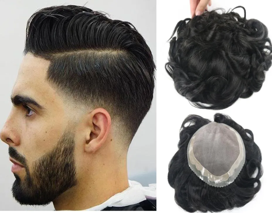 Toupe de cor 1b de 1b para homens, afinando cabelos cheios de renda francesa Men039s Hig Hair Pieces Substituição de cabelo humano virgem brasileira4729256