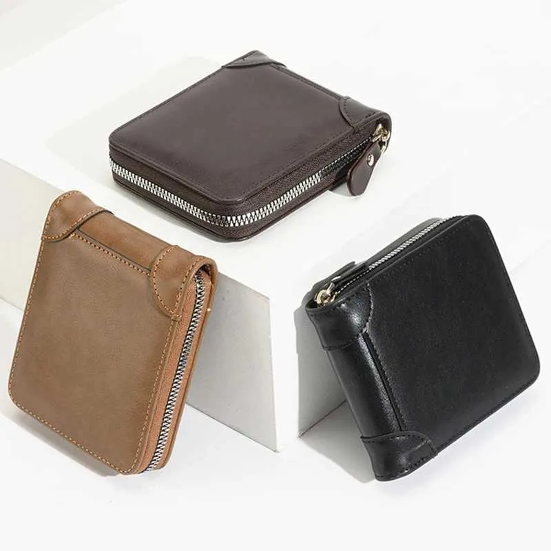 Money Clips RFID Card Holder Wallet for Men Short PU Leather Wallet Zipper Billfold Portable Luxury Designer Cardholder Mens Wallets Y240422