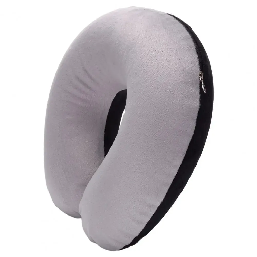 Pillows Ushaped Cushion Flocked Plush Fabric Ushaped Neck Cushion Inflatable Outdoor Nap Travel Pillow Practical Trip Supplies