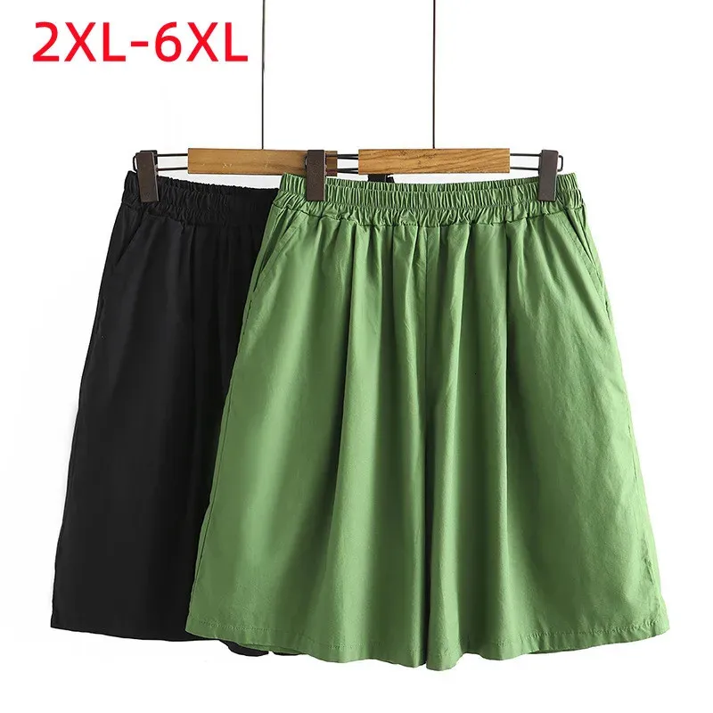 Ladies Summer Plus Size Shorts för kvinnor Stor lös grönt bredben 3xl 4xl 5xl 6xl 240411