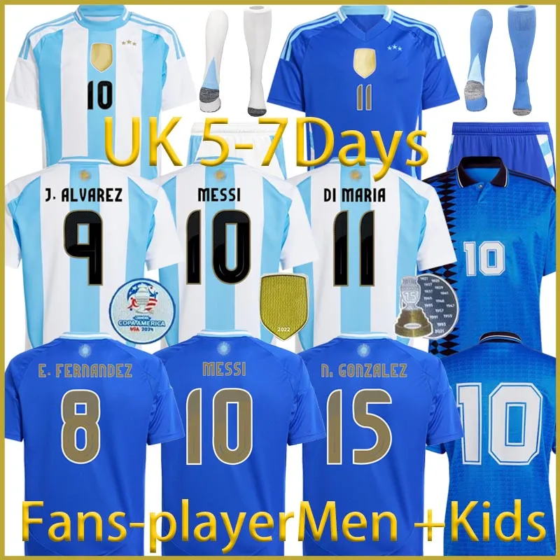 24 nuevos 3 estrellas Argentina Messis SoccerJerseys 24 25 CHIRD KIT KIT Fans Versión del jugador Mac Allister Dybala Di Maria Martinez de Paul Maradona Mujeres Camisa de fútbol