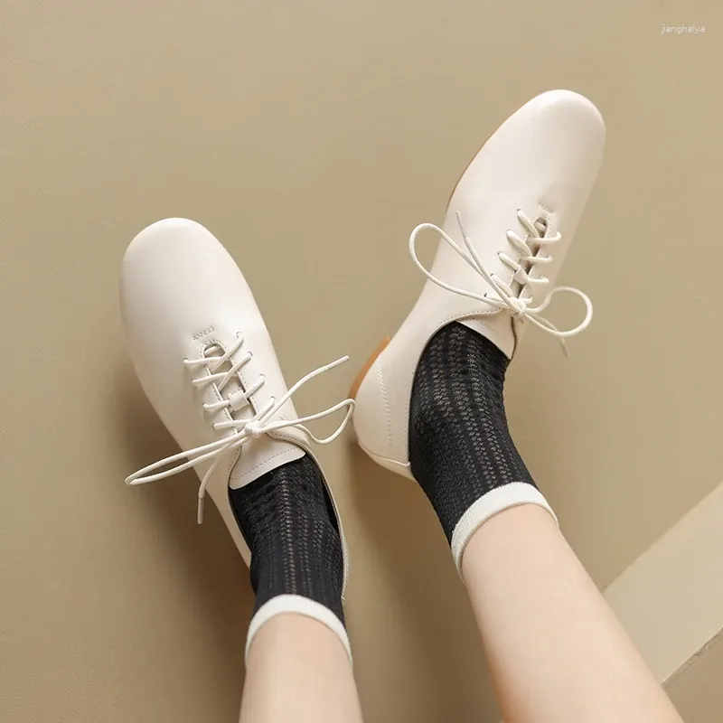 Casual Shoes Women loafers äkta ko läder retro platt oxford