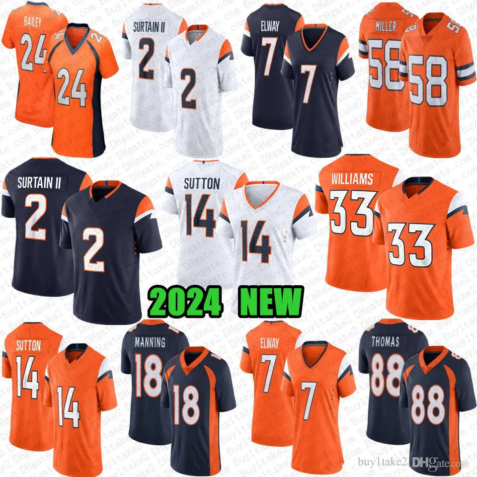 Manning Justin Simmons Jersey de football Jerry Jeudy Patrick Surtain II Javonte Williams Courtland Sutton Moss Mims Jr