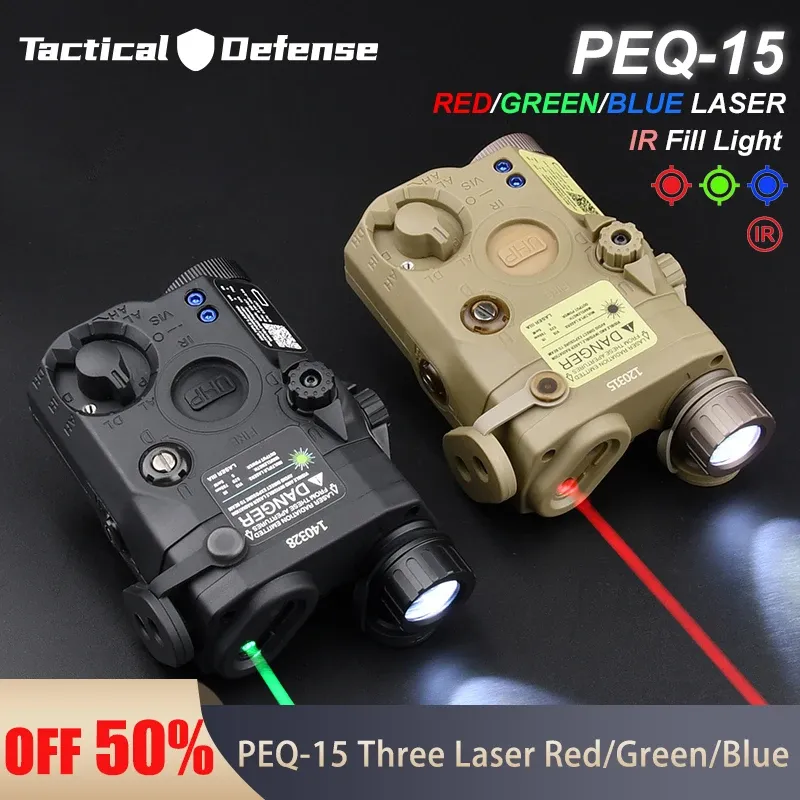 Scopes Tactical Airsoft PEQ 15 LA5C Red Green Blue IRバージョンインジケータードットレーザーホワイトライト懐中電灯ストロボハンティング