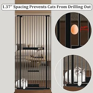 thumbnail interactive-video image 1 of MODCART 61\" Extra Tall Cat Gate For Doorway, Adjtable Wide 30.2\"-32.6\" Dog Door With Cat Door, Suitable For Doorways Or Kitchen, No Drilling Pressure Mount Kit, White 1 of 14
