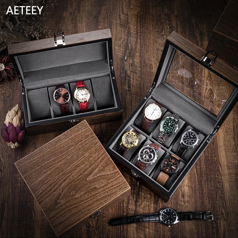 Комплекты Walnut Watch Box простой домохозяйство с высоким уровнем деревянные механические часы для браслетов Коллекция Дисплей ящик для просмотра коробка коробка