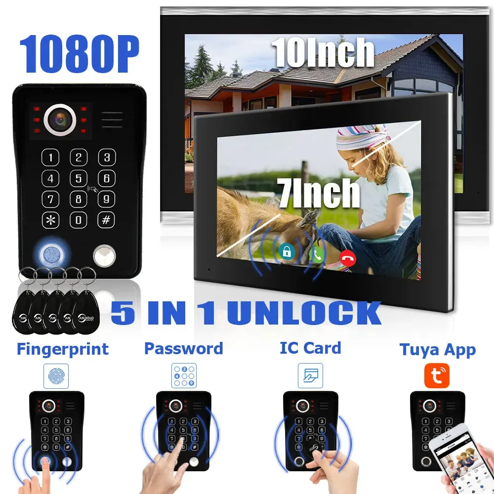 Sterowanie odciskiem palców 5in1 odblokowanie dzwonka do drzwi do drzwi Wi -Fi dla telefonu do drzwi domowych Tuya Smart 1080p Touch Monitor Protection