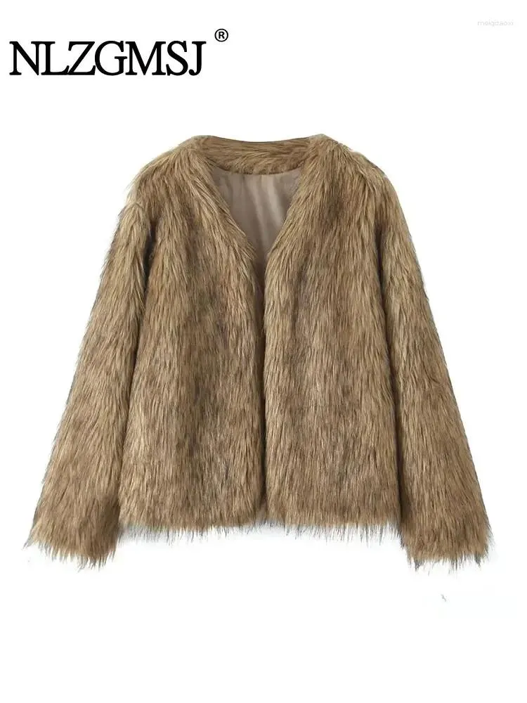 Women's Jackets Nlzgmsj Women Faux Fur Coat Fluffy Cropped Jacket Woman Luxury Furry Cardigan Warm Winter 2024 Outerwear