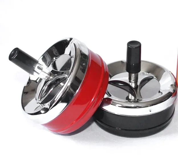 Creative Metal Plastic Round Ashtray Ash Tray with Lids Press Rotary Portable Cigarette Holder Car Ashtray Gift