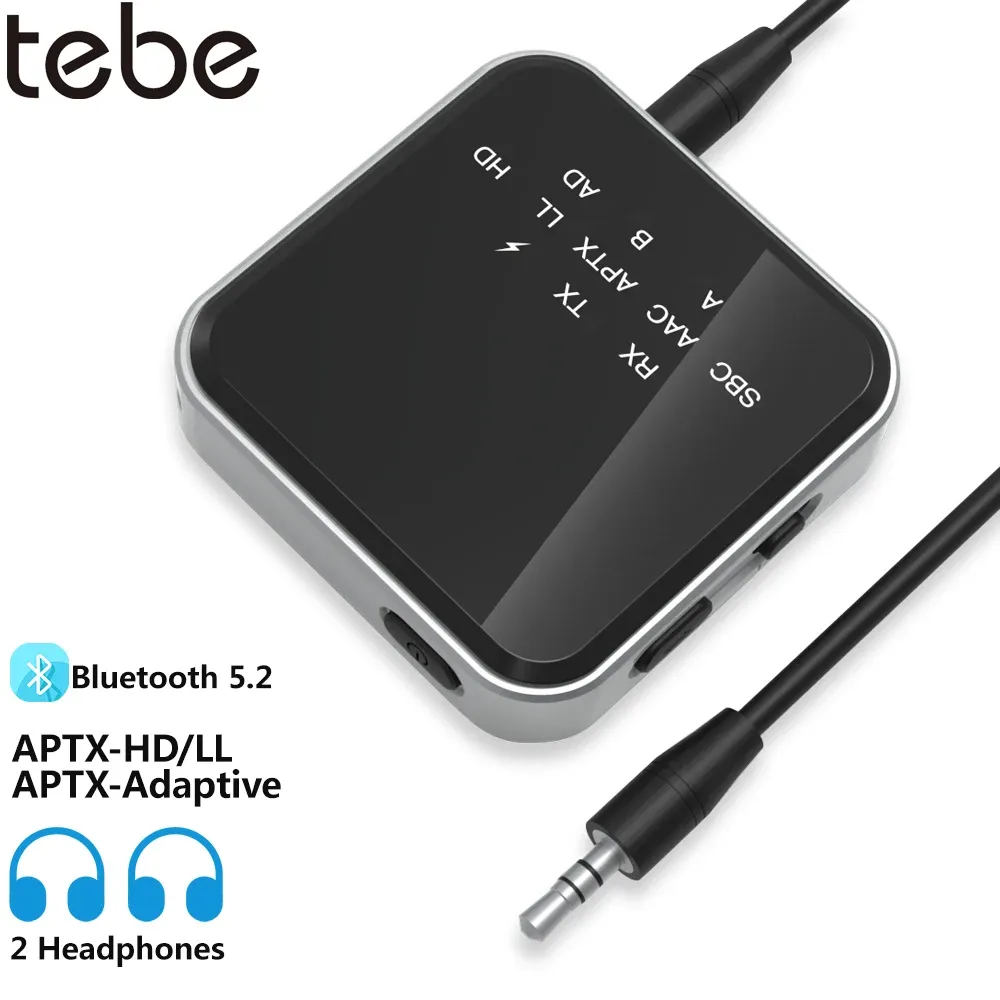 Adapter Tebe aptXLL/HD Low Latency Bluetooth 5.2 Audio Receiver Transmitter Adapter Handsfree 3.5mm Aux Wireless Stereo Music Adapter