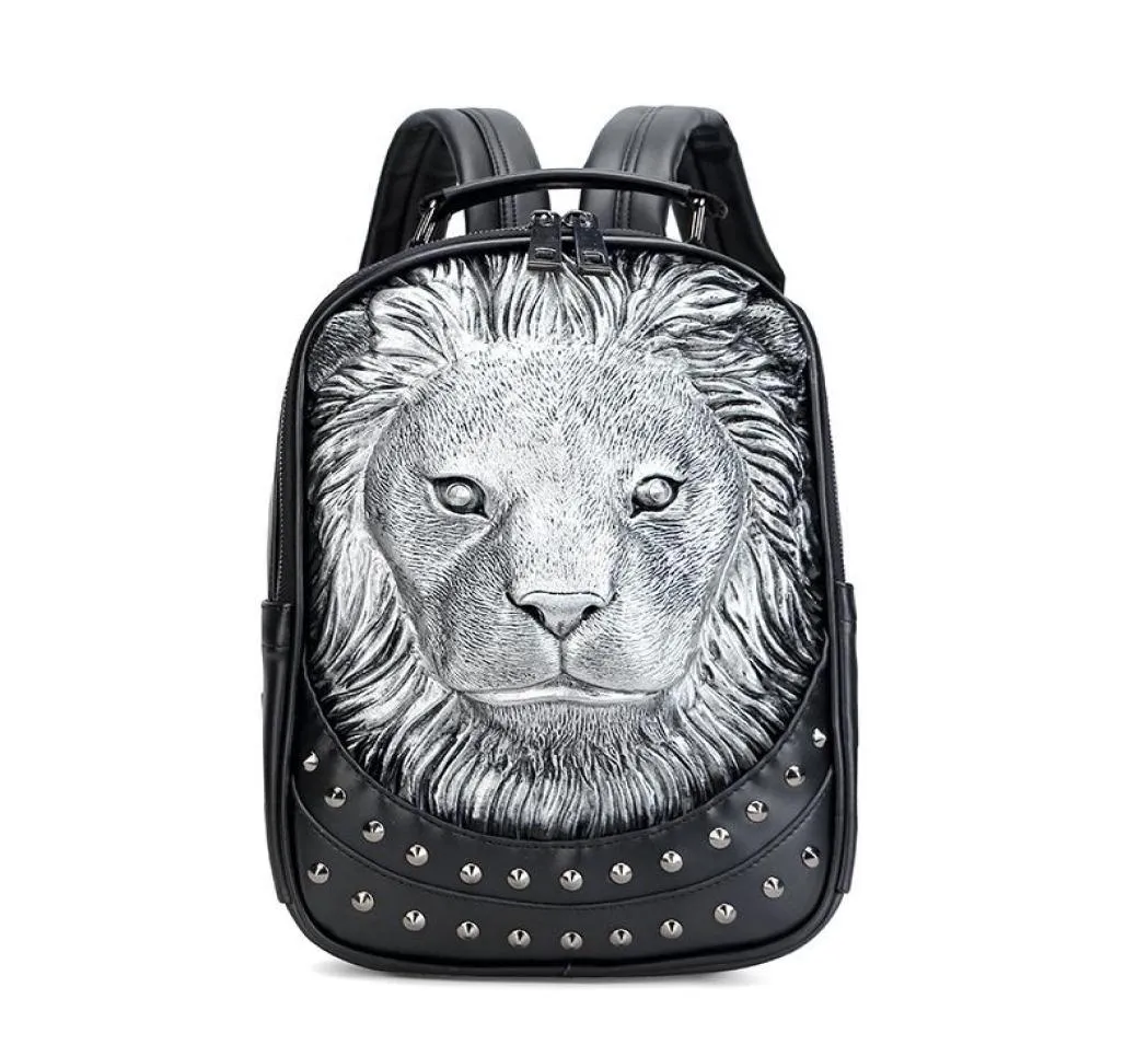 Sac à dos hommes femmes 3d lion épaissison en cuir sacs à dos pour adolescents concepteurs à grande capacité pour ordinateur portable schoolbag5086535