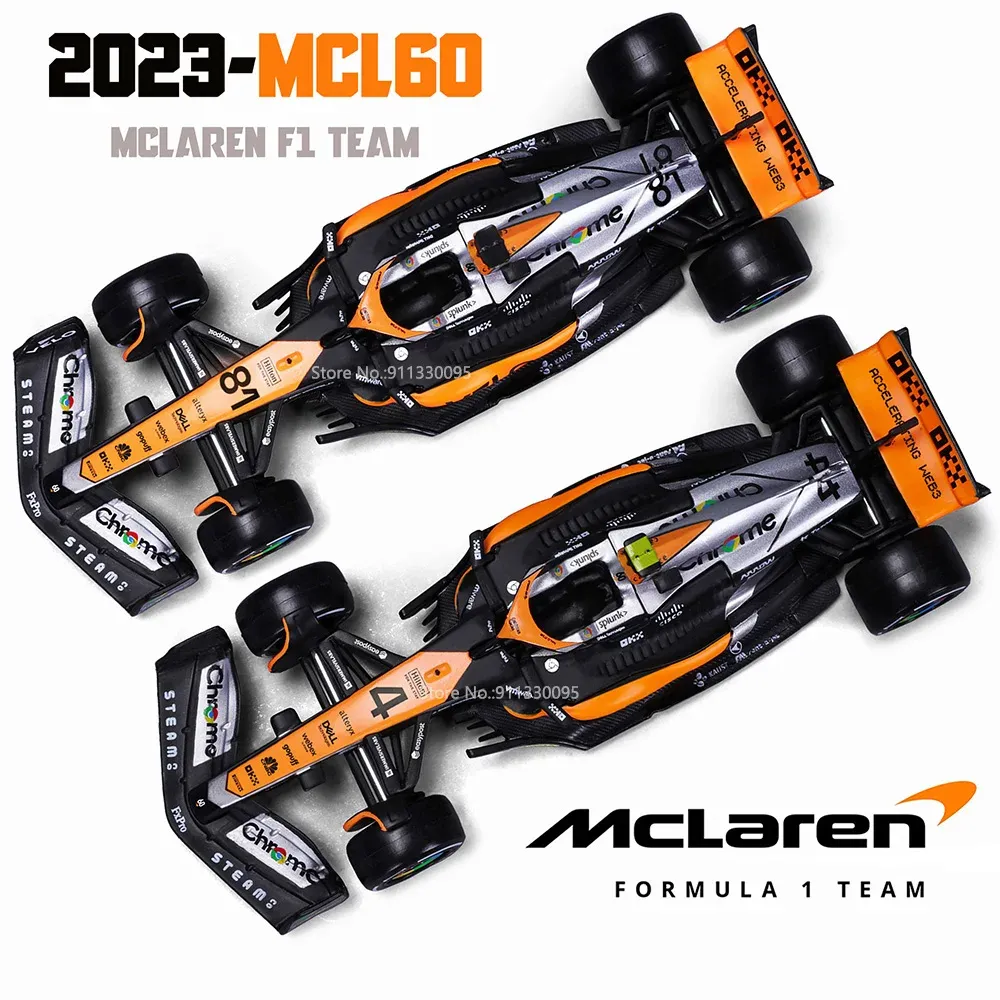 CAR BBURAGO 1:43 P2 British GP McLaren F1 MCL60 2023 #4 Lando Norris #81 Oscar Piastri Alloy Car Die Cast Model Toy Collectible