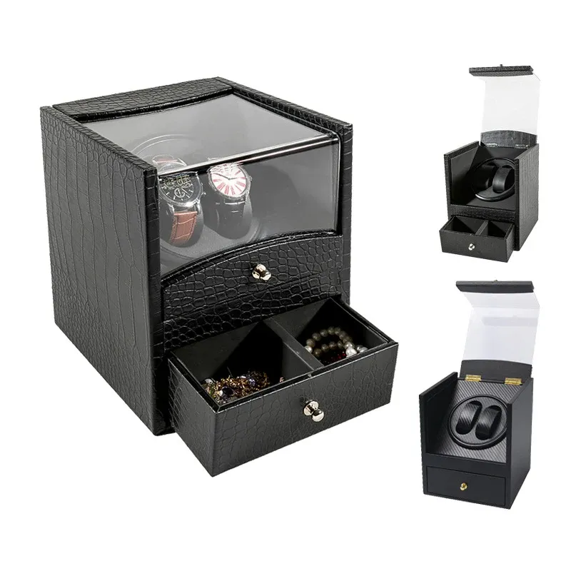 Horloges 2+2 lederen automatische horloge winder machine opbergdoos batterij mechanisch jebely display kast verzameling motor shaker wikkeling