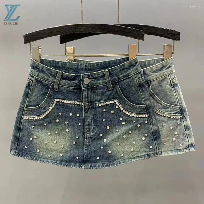 Women's Shorts 2024 Spring/Summer Fashion Spicy Girl Nail Bead Denim Short Skirt For Women