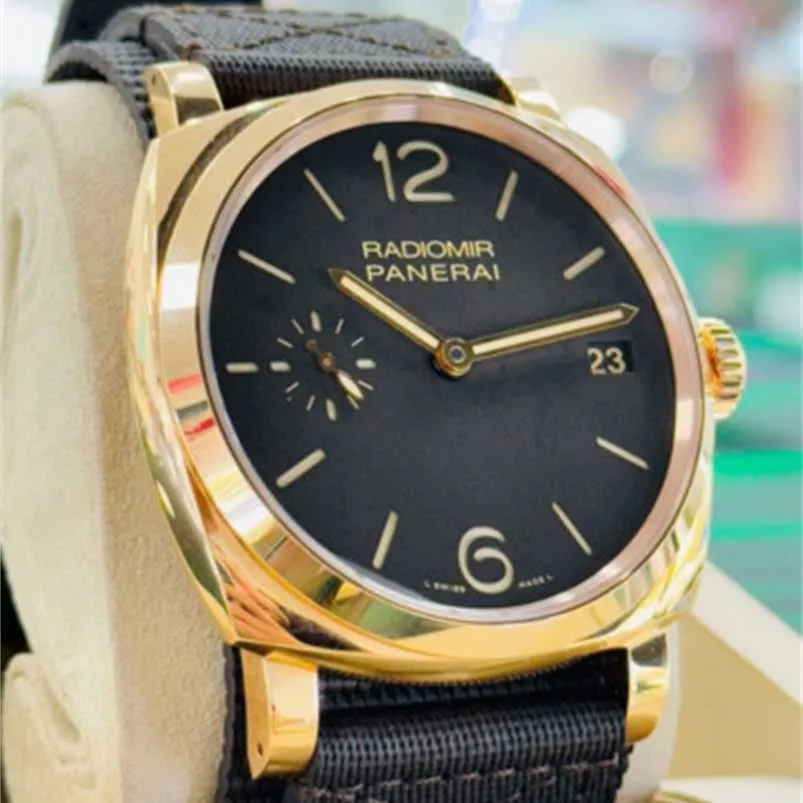豪華な時計レプリカパンレイオートマチッククロノグラフ腕時計ラジオミール1940 3日PAM00515 47mm 18Kローズゴールドタバコブラウンサンドイッチ