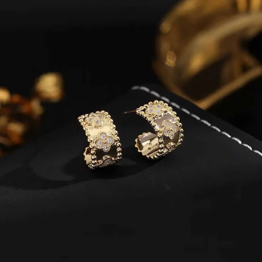 Designer Charm High Version S925 Silver Ago+Genuino Orecchini a trifoglio a trifoglio a diamante intalati in oro in oro in oro