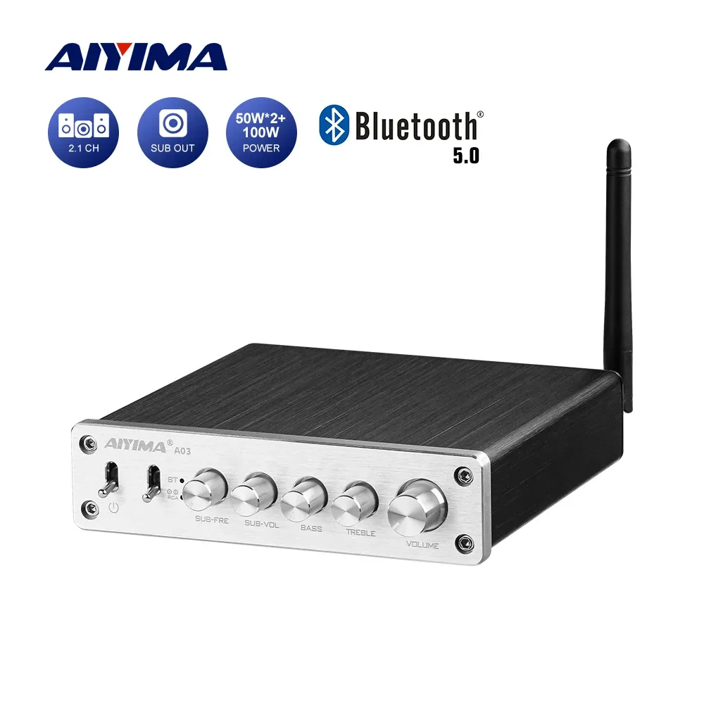 Amplificador AIYIMA A03 TPA3116 AUDIO DE AUDIO DE AUDIO SUBWOOFER 2.1 Sound Amplificador B01 Bluetooth Amplificadores de potencia altavoz AMP 50WX2+100W