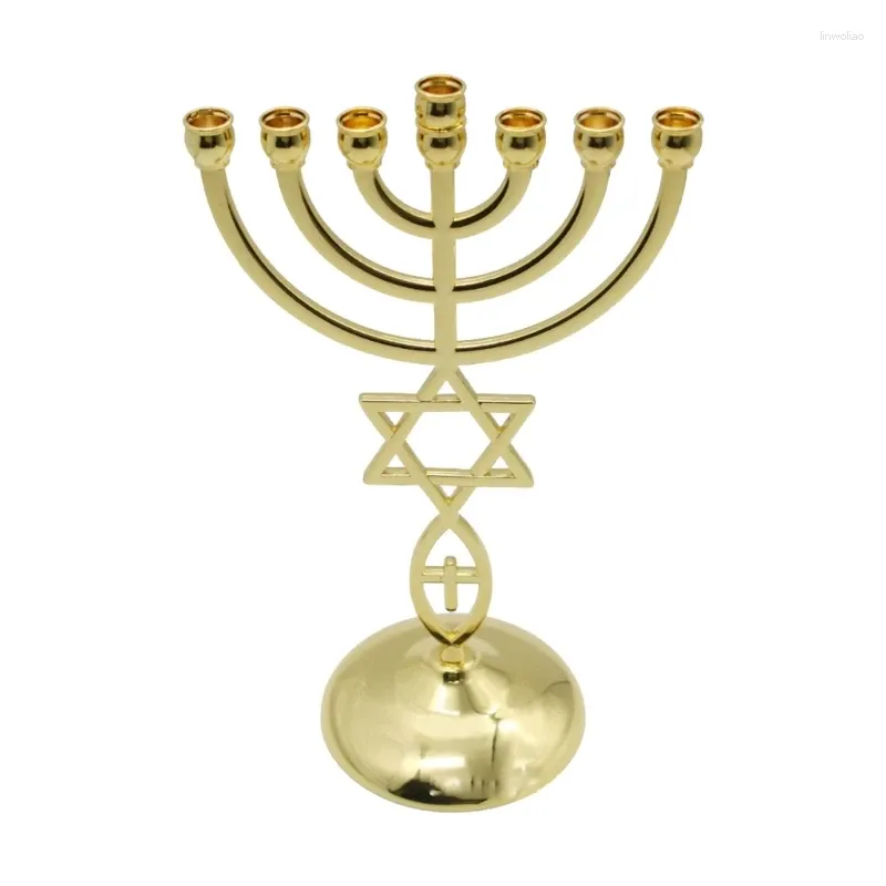 Ljusstakar judiska ljusstake metallhållare 7 gren stativ guldfärg traditionell kandelabra menorah hem dekorationer dropship