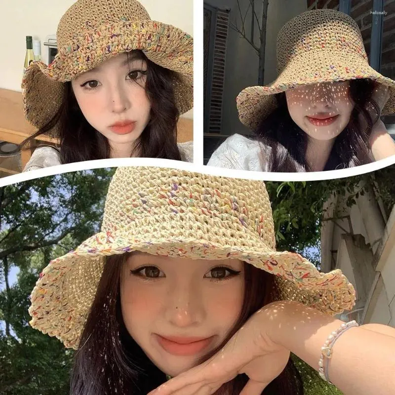 Bérets Summer Sun Sun Sun pour femmes montrant le visage petit chapeau de seau grand et crème solaire de la plage de la mer Z8d8