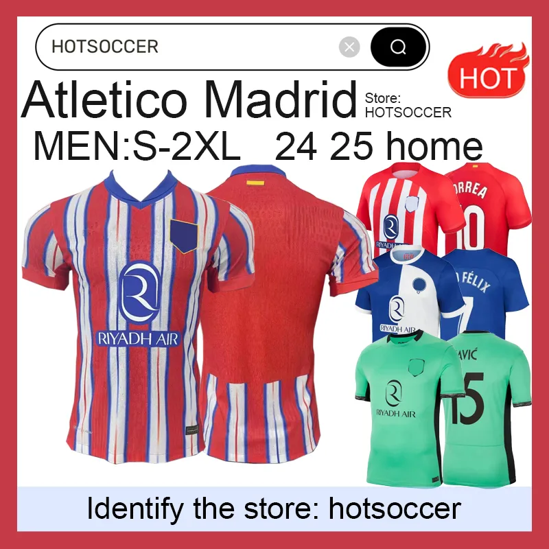 Atletico Madrids Soccer Jerseys Griezmann 2024 2025 120 -årsjubileum 24 25 Hem M.llorente Koke Saare Correa Lemar Football Shirt Men Kit sätter uniformer HOTSOCCERCER