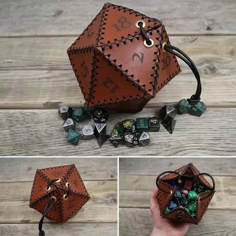 Väskor Ny D20 DICE BAG POLYGONAL DICE LEATHER STRAGE LOXER ANGAGED TACKSTRING FÖR DAGLIGT ARBETE BÄRDAGEN