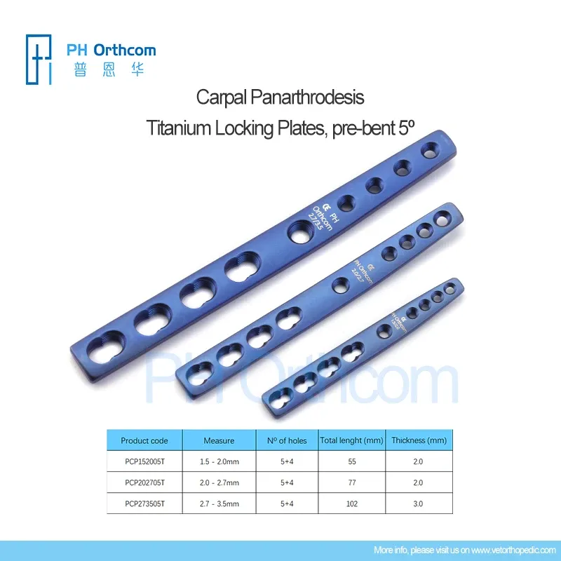 Instruments Carpal Panarthrodesis Titanium Locking Plate, prebent 5 Degree Veterinary Pet Orthopaedic Implant Small Animal Fracture Fixation