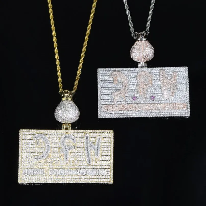 Iced Bling Letters with Money Bag hanger kettingen 2 kleuren Volledig verharde kubieke zirkoon heren hiphop initiaal afkomstig van NOTH322Y