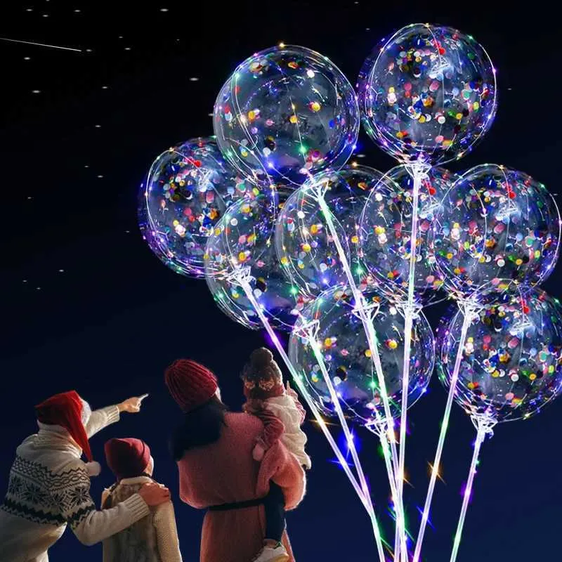 Decoração de festa 5/10pcs de Natal luminoso decoração de balão de bobo transparente helium de hélio piscando a decoração de festas de casamento t240422