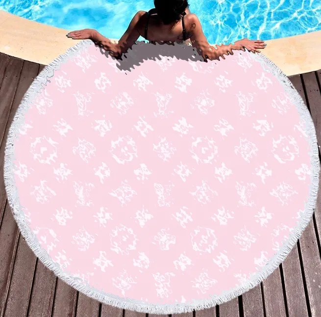 Роскошная прямая модная бренда круглый отпечаток пляжного полотенец микрофибры с кисточками