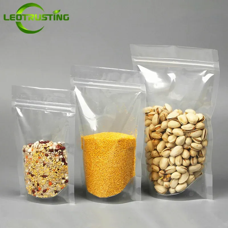 Bags 100PCS High Clear Stand up Plastic Zipper Packaging Bag Resealable Snack Sugar Candy Coffee Dried Fruit Gifts Storage Pouches