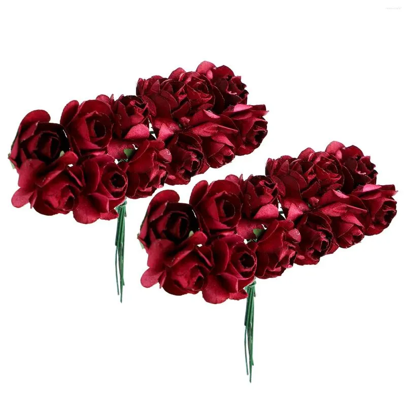 Dekorativa blommor 144 PC: er konstgjorda roserosor Torra bröllopsdekorationer Miniatyr pappershantverk