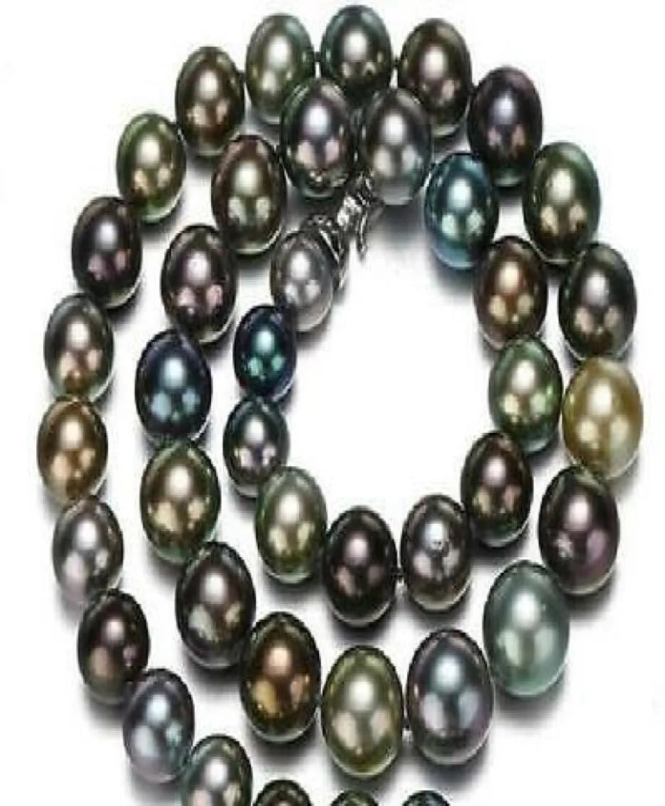 100real pérolas finas jóias enormes 18quot 1012mm Tahitian Black Multicolor Pearl Colar 14K não falso3828012