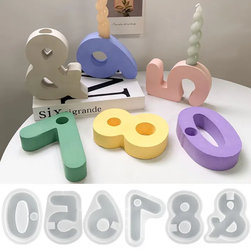 Céramique DIY 18 Géométrique Digital Chandelier Silicone Moule Arabe Numerals Colonde Colging Faire des moules à résine en plâtre Décor de maison