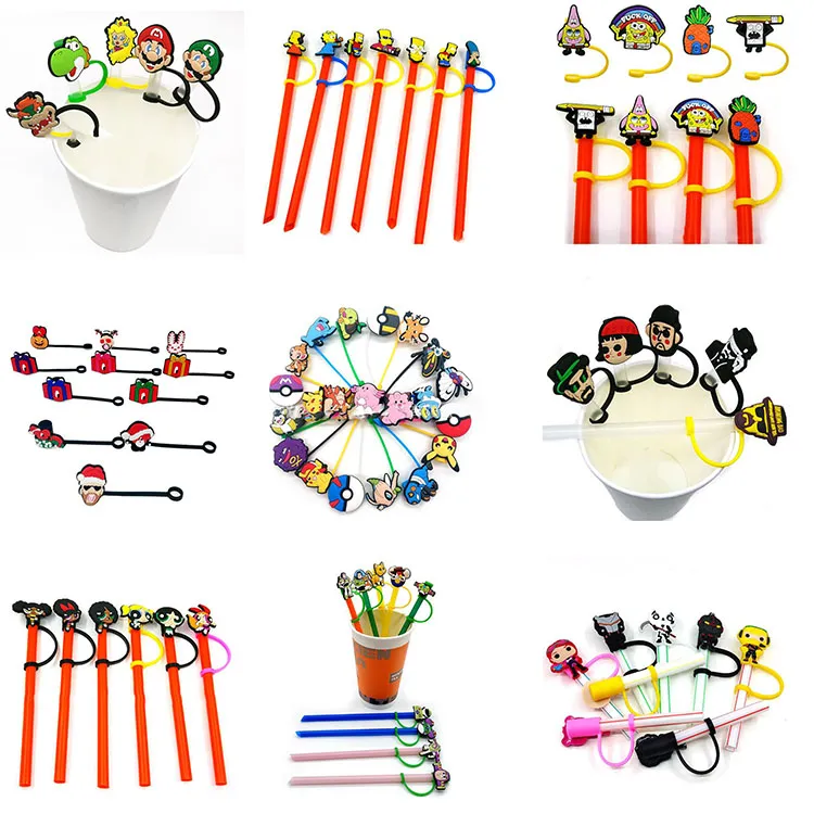 Meng 100 stcs Cartoon Strawtoppers 8mm 10 mm Anime Straw Charms Dust Plug Cover Cap Tumbler Decoratie Accessoires