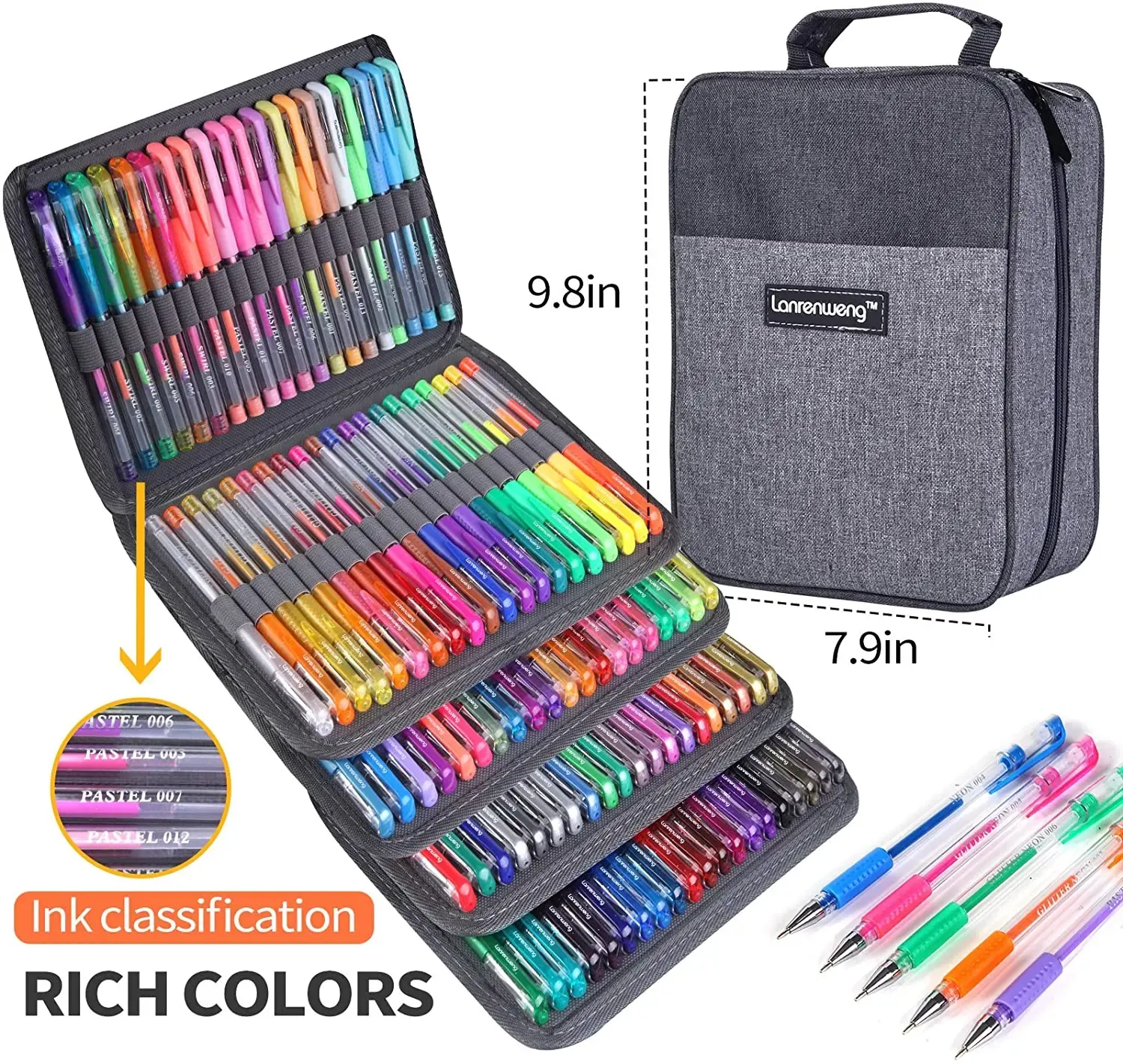 Stylos NOUVEAUX cadeaux de Noël Gel Pens Set 12/24 100 Colore Gel Pen Tip Glitter Gel stylos avec toile Sac Kids Adults Coloring Livres