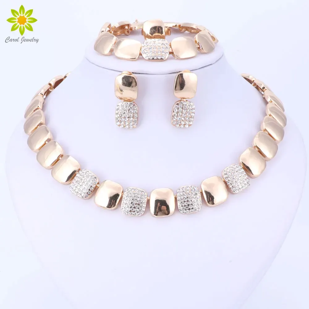 Sets Dubai Gold Color Jewelry Sets Nigerian Wedding African Beads Crystal Bridal Jewellery Set Women Wedding Party