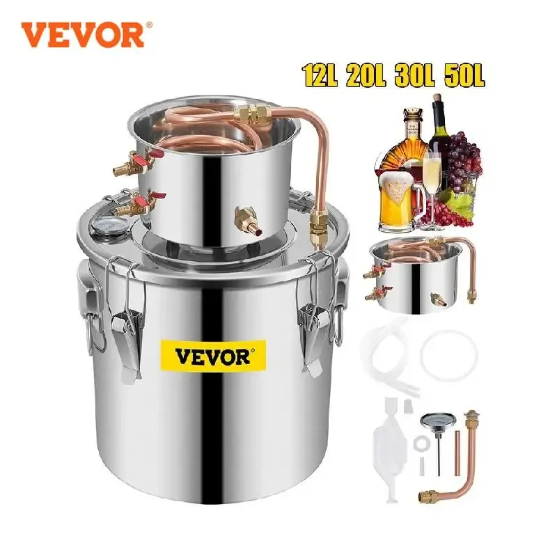 Maskiner vevor 3 5 8 13 GAL DISTILLER ALAMBIC MOOMSHINE ALOCHOLCH STILL Rostfri koppar DIY Hembryggning Vatten Vin Essential Oil Brewing Kit