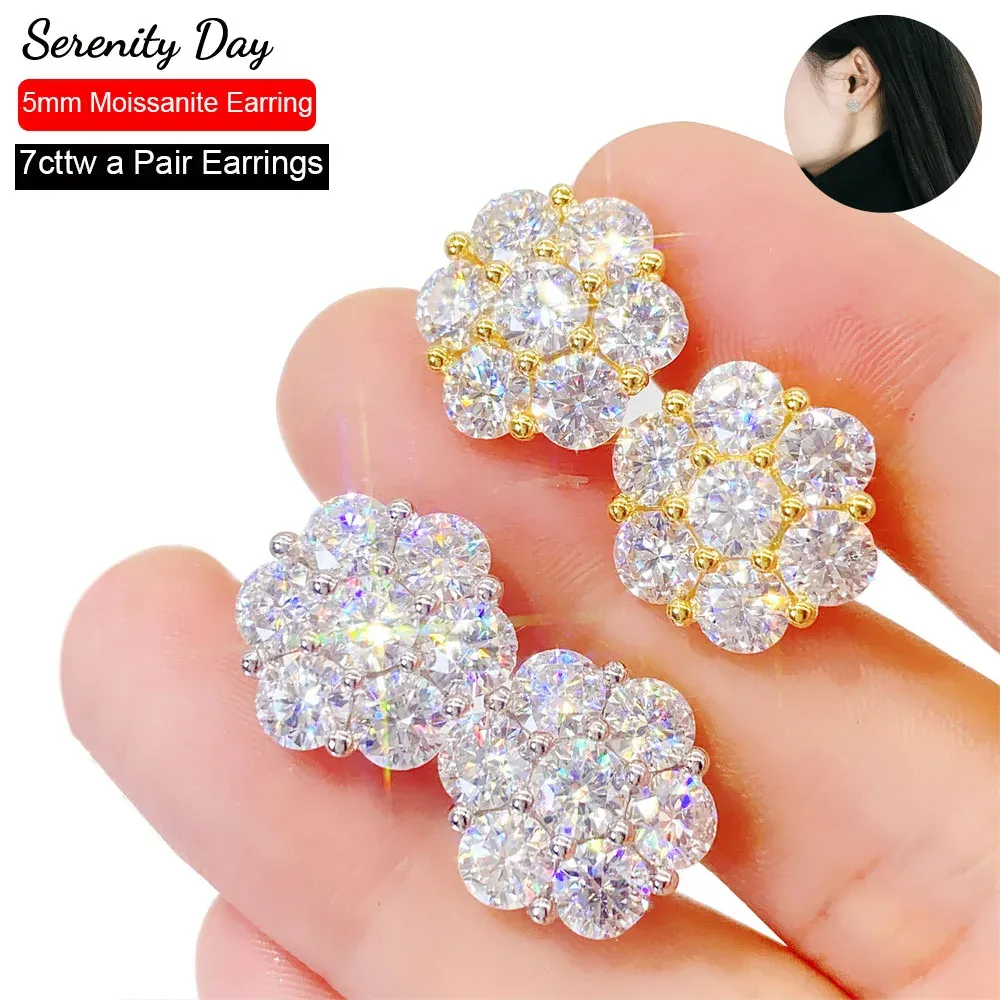 Boucles d'oreilles 7cttw Big Moissanite Boucles d'oreilles à vis pour les femmes Gift de mariage S925 STERLING Silver Real D Couleur 14 pierres 5 mm avec certificat GRA