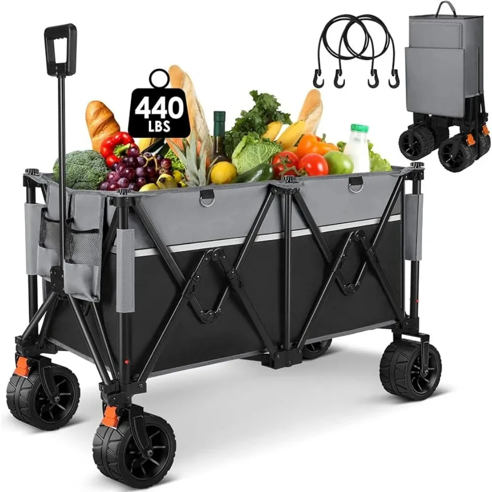 Camping Wagon Sports Trolley Folding Cart With Wheels Utility Lounge Garden 200L Capacity for Outdoor Shopping 240420